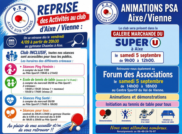 REPRISE des ACTIVITES et ANIMATIONS de RENTREE