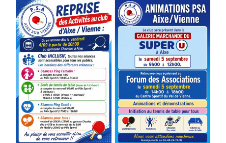 REPRISE des ACTIVITES et ANIMATIONS de RENTREE